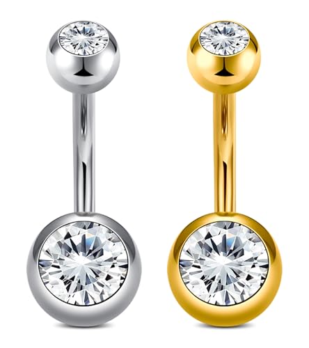 QWALIT Belly Button Ring Silver Gold Belly Rings Surgical Stainless Steel Belly Button Rings for Women Belly Button Piercing Jewelry Hypoallergenic Dangle Belly Button Ring Clicker Belly Ring Dangling - style: C1-Classic- round zircon