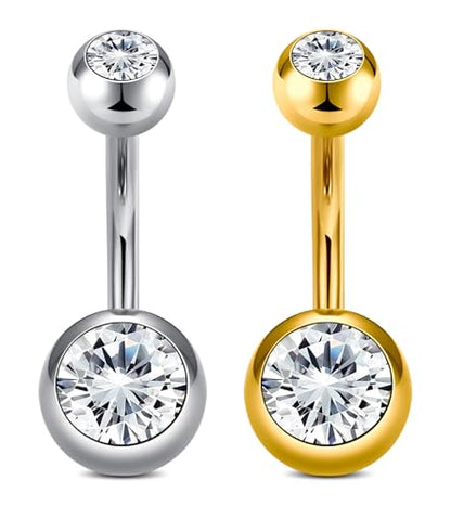 QWALIT Belly Button Ring Silver Gold Belly Rings Surgical Stainless Steel Belly Button Rings for Women Belly Button Piercing Jewelry Hypoallergenic Dangle Belly Button Ring Clicker Belly Ring Dangling - style: C1-Classic- round zircon