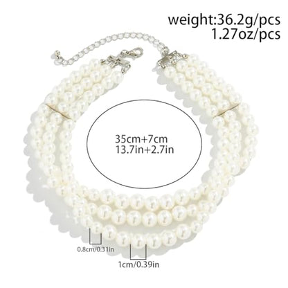 Boho Choker Necklaces for Women - Faux Round Pearl Layered Fashion Chunky Thick Clavicle Necklace Wedding Bride Jewelry Gifts - color: Style B