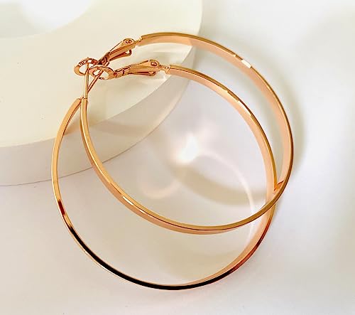 Gold Hoop Earrings,18K Gold Plated Rounded Hoops Earrings for Women - color: Rose Gold-50mm