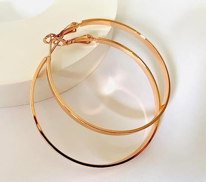 Gold Hoop Earrings,18K Gold Plated Rounded Hoops Earrings for Women - color: Rose Gold-50mm