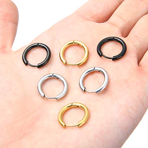 Stainless Steel Hoop Earrings for Men - Hinged Hoop Huggie Piercing Earrings Set For Men Women, Hypoallergenic Lobes Small Round Earrings - color: 3 Color Inner Diameter 0.47" (12MM)