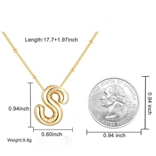 Bubble Letter Necklace for Women, 14k Gold Plated Initial Letter Pendant Necklace Personalized Jewelry A - Z 26 letters - style: Gold-S