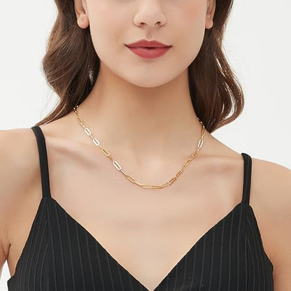 Jewlpire 14K Gold Plated 925 Sterling Silver Paperclip Chain Necklace for Women, 4mm 5mm Shiny & Sturdy Women's Chain Necklaces 16 18 20 22 24 26 Inch - color: 4mm 14K Gold Plated, size: 16 Inch
