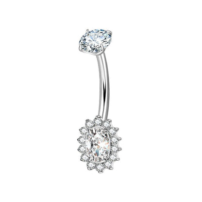Gold Belly Button Ring, Titanium Dangle Floating Navel Piercing Jewelry - color: Silver-Oval-10mm