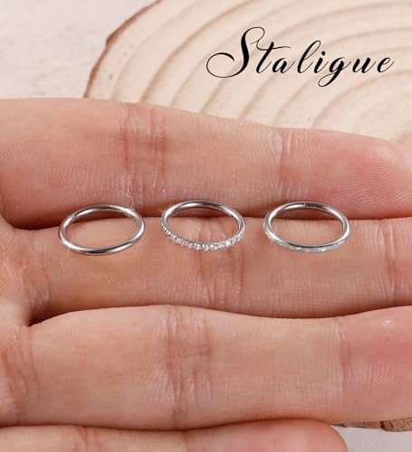 3pcs Nose Rings Hoops - 316L Surgical Steel Hinged Nose Hoops 16G/18G/20G CZ Clicker Septum Nose Ring Lip Helix Cartilage Hoop Earring Daith Rook Conch Body Piercing Jewelry for Women Men 8mm 10mm - color: Silver, size: 16 gauge(1.2mm)-10mm