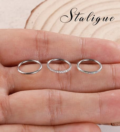 3pcs Nose Rings Hoops - 316L Surgical Steel Hinged Nose Hoops 16G/18G/20G CZ Clicker Septum Nose Ring Lip Helix Cartilage Hoop Earring Daith Rook Conch Body Piercing Jewelry for Women Men 8mm 10mm - color: Silver, size: 16 gauge(1.2mm)-10mm