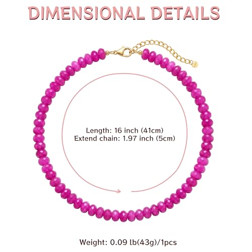 Gemstone Beaded Necklace for Women Colorful Natural Stone Freshwater Pearl Surfer Beach Rainbow Necklace Jewelry Gift - color: Rose Red
