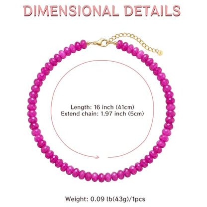 Gemstone Beaded Necklace for Women Colorful Natural Stone Freshwater Pearl Surfer Beach Rainbow Necklace Jewelry Gift - color: Rose Red