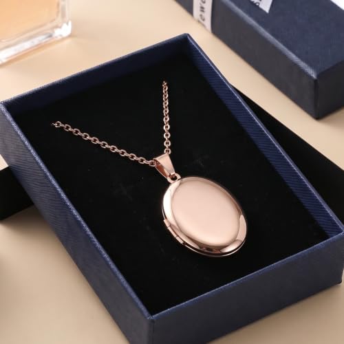 PHOCKSIN Personalized Locket Necklace for Women Photo Necklace with Customized Picture Birth Flower Birthstone Customizable Birthday Gifts - color: #13-Oval Rose Gold