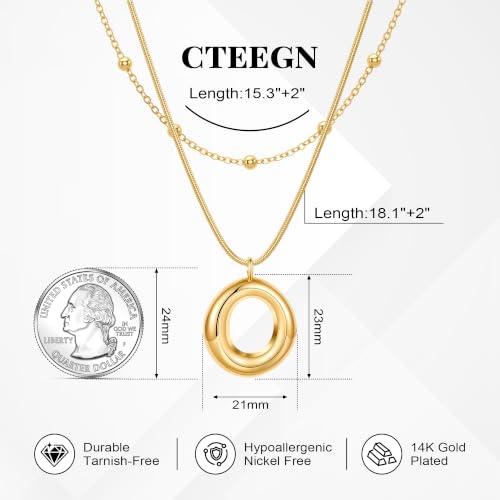 14K Gold/Silver Plated Dainty Snake Chain Layered Necklace for Women | Irregular Oval Pendant Minimalist Dainty Statement Gold Layering Everyday Jewelry - color: Gold - Textured