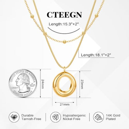 14K Gold/Silver Plated Dainty Snake Chain Layered Necklace for Women | Irregular Oval Pendant Minimalist Dainty Statement Gold Layering Everyday Jewelry - color: Gold - Textured