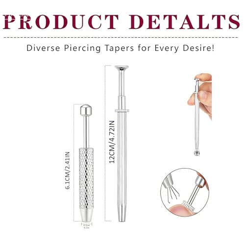 Piercing Tapered Ball Grabbing Tool for Jewelry Replacement - 14G 16G 18G 20G Stainless Steel Flat Back Earring Applicator Tool Threaded, Internal Threaded, External Threaded Body Piercing Insertion Needle Kit for Ear/Nose/Navel/Nipple/Lip/Eyebrow/Tongue