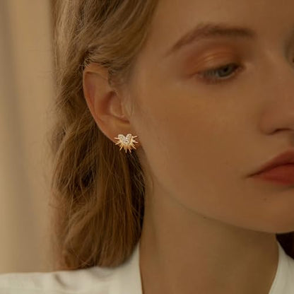 LOYATA Spike Earrings Gold Huggie Hoop Diamond Cubic Zirconia 14K Gold Plated Dainty Small Simple Hypoallergenic Geometric Jewelry Gift for Women - color: Butterfly Thorn