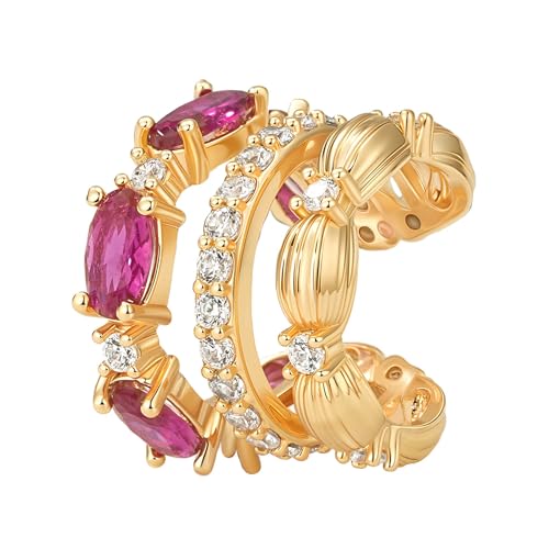 Ear Cuffs Non Piercing for Women 14K Gold Plated Ear Cuff Earrings Colorful Cubic Zirconia Paved Trendy Cartilage Earring Jewelry | Single - color: Rose