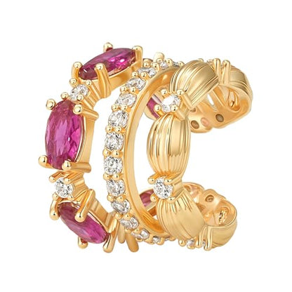 Ear Cuffs Non Piercing for Women 14K Gold Plated Ear Cuff Earrings Colorful Cubic Zirconia Paved Trendy Cartilage Earring Jewelry | Single - color: Rose