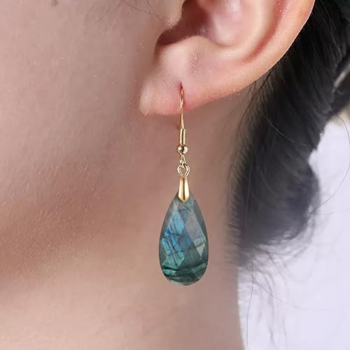 SELOVO Teardrop Fishhook Dangle Drop Earrings for Women Crystal Earring - color: Grayish blue-Gold Color Hook