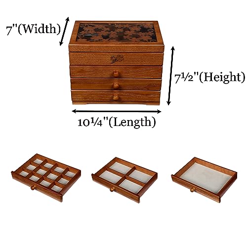 Changsuo Wooden Jewelry Box for Women with Drawers, Medium-sized Jewelry Storage Organizer with Acrylic Lid - size: Three-drawer