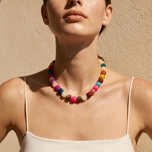 SHERLOVE Chunky Statement Large Resin Beaded Choker Necklaces for Women | Big Lightweight Bead Beaded Necklace Trendy Fashion Boho Summer Beach Vacation Jewelry - color: Beaded Choker Colorful