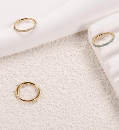 3pcs Nose Rings Hoops - 316L Surgical Steel Nose Hoops 16G/18G/20G CZ Opal Turquoise Clicker Septum Nose Ring Lip Helix Cartilage Hoop Earring Daith Rook Conch Body Piercing Jewelry for Women Men 6mm 8mm 10mm - color: Gold, size: 20 gauge(0.8mm)-10mm