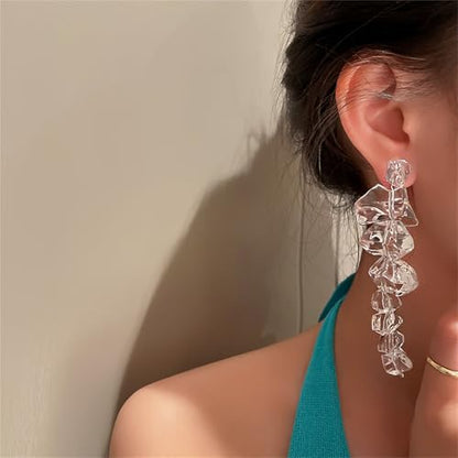 Ice Cube Acrylic Earrings Funny Irregular Clear Crystal 3D Long Transparent Square Geometric Lightweight Dangle Drop Earrings for Women Minimalist Hot Summer Holiday Christmas Unique Trendy Jewelry Gifts - style: Long ice cube earring