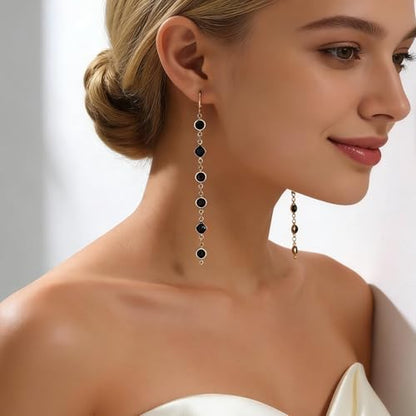 Ruby Crystal Dangle Earrings Red Rhinestone Tassel Drop Earrings Long Cz Chain Tassel Earrings Gold Huggie Hoop Earrings Ruby Wedding Earrings - color: Black