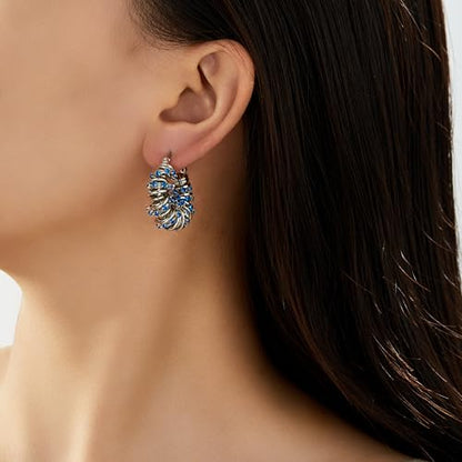 Statement Earrings for Women | Chunky Gold Hoops Rhinestone Thick Hoop Earrings 14K Gold Plated Hypoallergenic - color: Silver-Blue