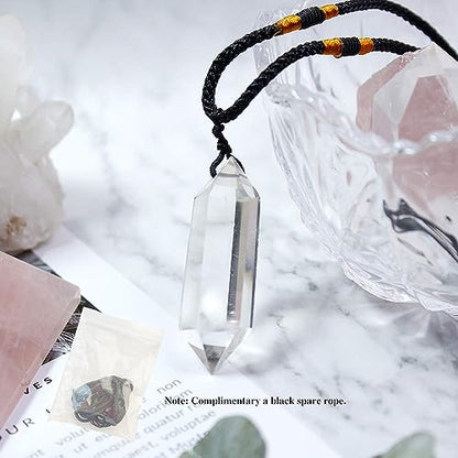 Runyangshi Clear Quartz Healing Crystal Pendants, Double Pointed Natural Crystal Quartz Necklace 6 Faceted Chakra Crystal Wand Stone - color: Clear Quartz