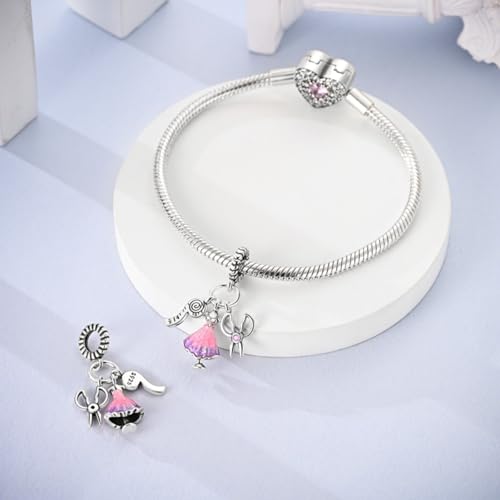S925 Sterling Silver Cute Bead Charm for Pandora Bracelets and Necklaces | Lucky Clover Cute Animal Pink Bow Cherry Butterfly Pendant Bead Charms Jewelry Making Gifts for Women Valentines Mother's Day - style: Fashion Designer Dangle Charm