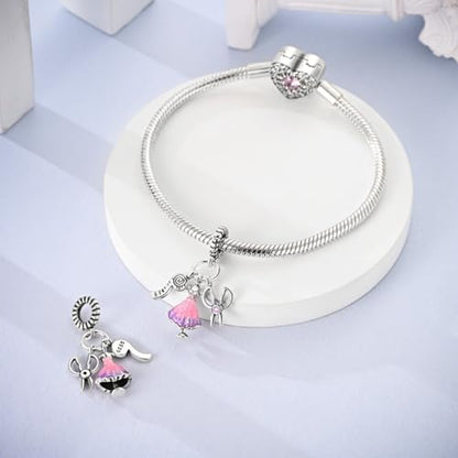 S925 Sterling Silver Cute Bead Charm for Pandora Bracelets and Necklaces | Lucky Clover Cute Animal Pink Bow Cherry Butterfly Pendant Bead Charms Jewelry Making Gifts for Women Valentines Mother's Day - style: Fashion Designer Dangle Charm