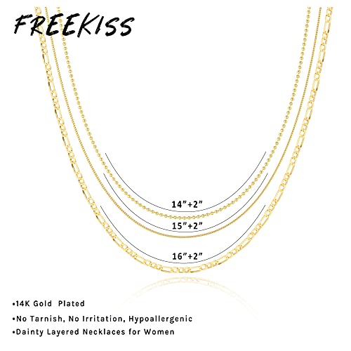 Freekiss Layered Necklace Set for Women Stackable | Herringbone Snake Cuban Rope Chain, Dainty Choker, Layered Stackable, Non Tarnish, Hypoallergenic, Adjustable 14-18.5" - color: Gold, style: Beads+Cuban+Figaro