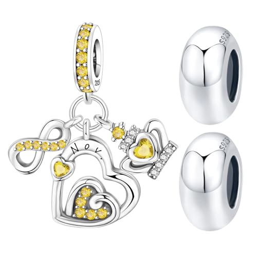 3PCS Birthstone Stone Charms for Charms Bracelet 925 Sterling Silver Infinity Love Heart Crown Dangle Charms Spacer Stopper Beads for Bracelets and Necklaces, Birthday Mother's Day Christmas Gifts For Women. - color: 11 Nov. 3PCS