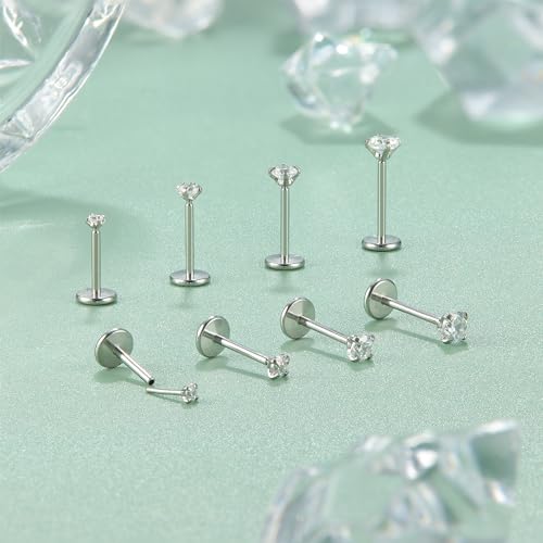 LOLIAS 14K Gold Plated Threadless Nose Studs, Nose Rings for Women 20G 18G | Hypoallergenic 316L Surgical Steel Labret Studs, Push In Flat Back Earrings, CZ Nose Nostril Tragus Helix Piercing Jewelry - color: Silver Tone, size: 20G-1.5/2/2.5/3mm CZ