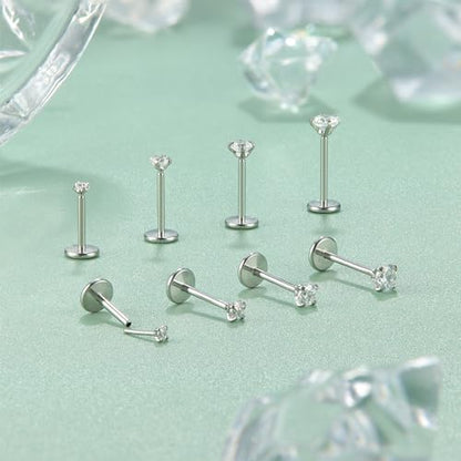 LOLIAS 14K Gold Plated Threadless Nose Studs, Nose Rings for Women 20G 18G | Hypoallergenic 316L Surgical Steel Labret Studs, Push In Flat Back Earrings, CZ Nose Nostril Tragus Helix Piercing Jewelry - color: Silver Tone, size: 20G-1.5/2/2.5/3mm CZ