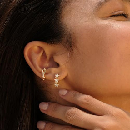 Cubic Zirconia Huggie Earrings 14k Gold Plated Tiny Earrings Small Huggie Hoop Earrings Simple Lightweight Hoops Gift for Women - color: CZ Star Hoop