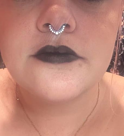 Fake Nose Ring Hoop Double Fake Septum Rings Fake Nose Piercing Clip on Earring Hoops Faux Nose Rings Lip Ring - color: A11-Fake septum-silver