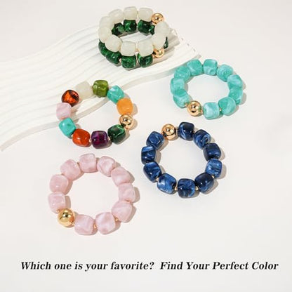 Multicolor Chunky Beaded Bracelet for Women Bold Acrylic Resin Stretch Bracelet Summer Beach Statement Bracelets Trendy Elastic Bangle Jewelry - color: Bead bracelet-dark blue