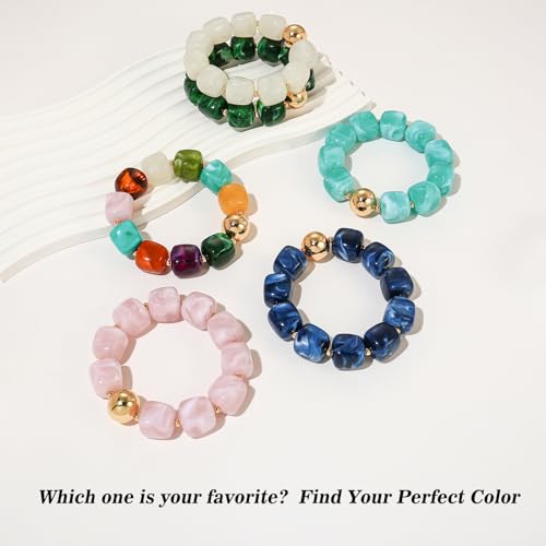 Multicolor Chunky Beaded Bracelet for Women Bold Acrylic Resin Stretch Bracelet Summer Beach Statement Bracelets Trendy Elastic Bangle Jewelry - color: Bead bracelet-dark green