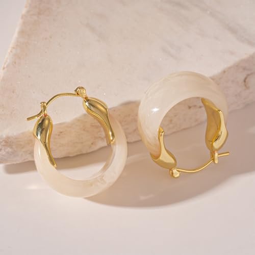 Chunky Brown Resin Hoop Earrings for Women Small Gold Huggie Square Design Trendy Minimalist Jewelry Trendy Wear Gift - color: A2:White Hoop Earrings