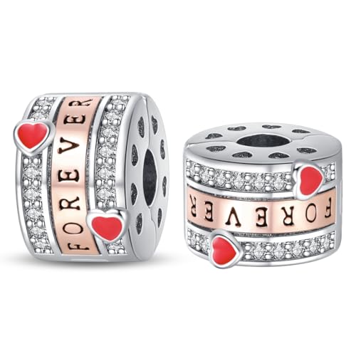 925 Sterling Silver Stopper Clip Charms for Bracelet Necklace Spacer Beads with 5A Cubic Zirconia Mother's Day Christmas DIY Gift for Women(2PCS) - style: Forever