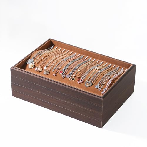 Wood Jewelry Organizer Tray, Necklace Display (Brown, 2Pc, 20-Hook) | Stackable Jewelry Display, Necklace Holder, Tangle-Free Necklace Stand, Pendant Organizer - size: 20 Hooks Necklace+20 Hooks Necklace