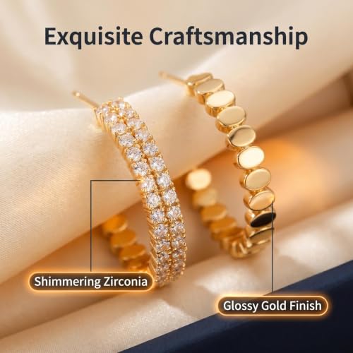 Hoop Earrings for Women, Hypoallergenic Stainless Steel Lightweight Thin Large Big Hoops Earrings Set for Women, Non Tarnish for Jewelry Gift 40MM - color: Gold Rhinestone & Square Hoop Earrings