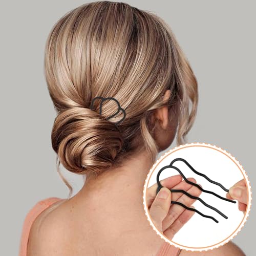 Gjinxi Hair Side Combs Metal Hair Fork Clip 4PCS French Hairpins for Buns Hairs Updo U-Shape 4 Prong Hairs Sticks Styling Tool Accessories Twist Black Headpieces for Women Decoration