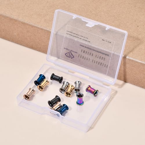 B BodyPJ Sparkles 6Pairs-Mix Color Surgical Steel Piercing Hollow Tunnel Ear Plugs Expander Gauges - size: 5mm