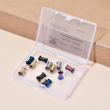 B BodyPJ Sparkles 6Pairs-Mix Color Surgical Steel Piercing Hollow Tunnel Ear Plugs Expander Gauges - size: 5mm
