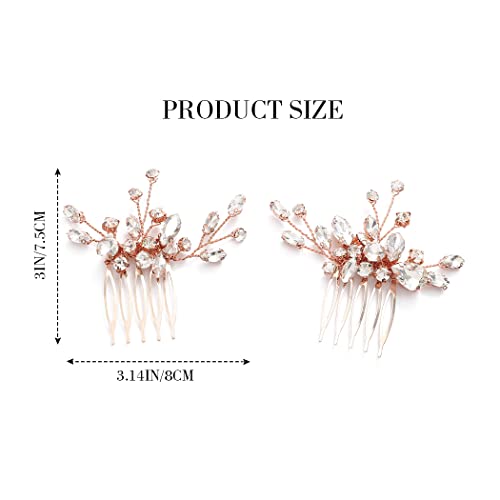 Bride Rose Gold Wedding Hair Comb Rhinestone Bridal Headpiece Sparkly Crystal Hair Accessorie for Women (Rose Gold) - color: Rose Gold