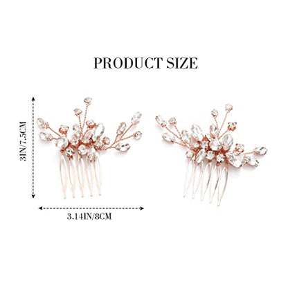 Bride Rose Gold Wedding Hair Comb Rhinestone Bridal Headpiece Sparkly Crystal Hair Accessorie for Women (Rose Gold) - color: Rose Gold