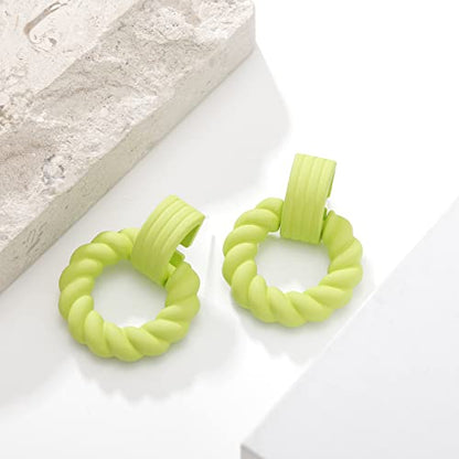 RUOFFETA Rectangle Earrings for Women, Acrylic Square Earrings Twisted Geometric Statement Jewelry - color: Green Round