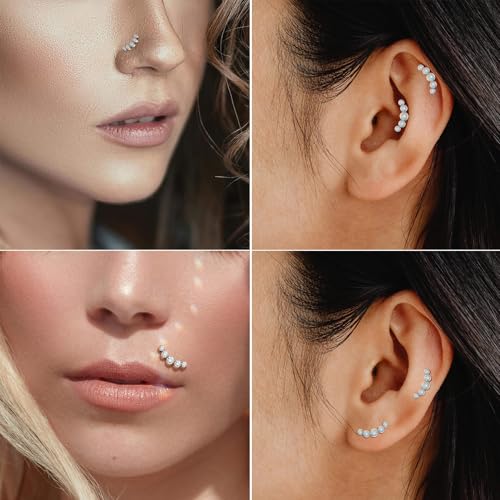 Lantine Threadless Flat Back Stud Earrings Implant Grade F136 titanium Climber Cartilage Earring Lip Labret Medusa Tragus Inner Conch Helix Piercing Jewelry - color: Pink Cz, size: 20g 8mm
