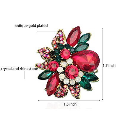 CSY Luxury Froral Cocktail Statement Rings Stretch Adjustable Ring | Gorgeous Women's Austrian Crystal Leaves Flower Big Cocktail Statement Rings Stretch Adjustable Ring Jewelry Accessories - color: Red